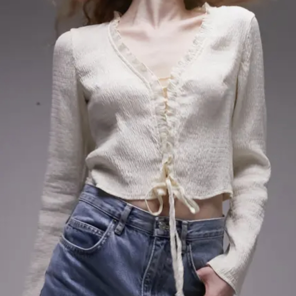 NWOT Topshop lace up textured l/s blouse